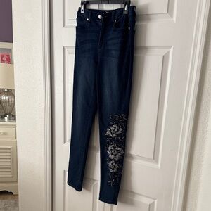 DG2 by Diane Gilman Dark Blue Embroidered Skinny Jeans